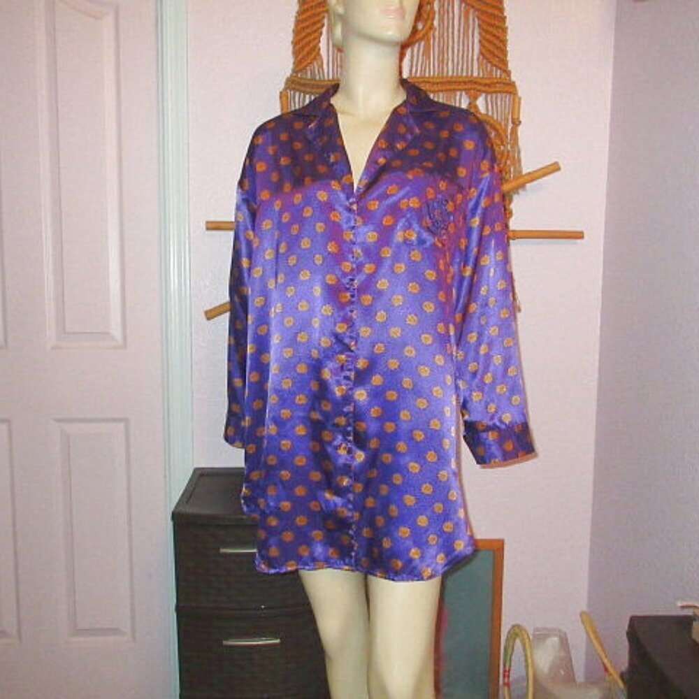 Vtg Victoria's Secret Gold Label Satin Nightgown Size M Polka Dots Sleep Shirt